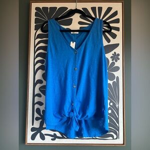 NWT Anthropologie T.LA blue button down tank with tie front Size Large